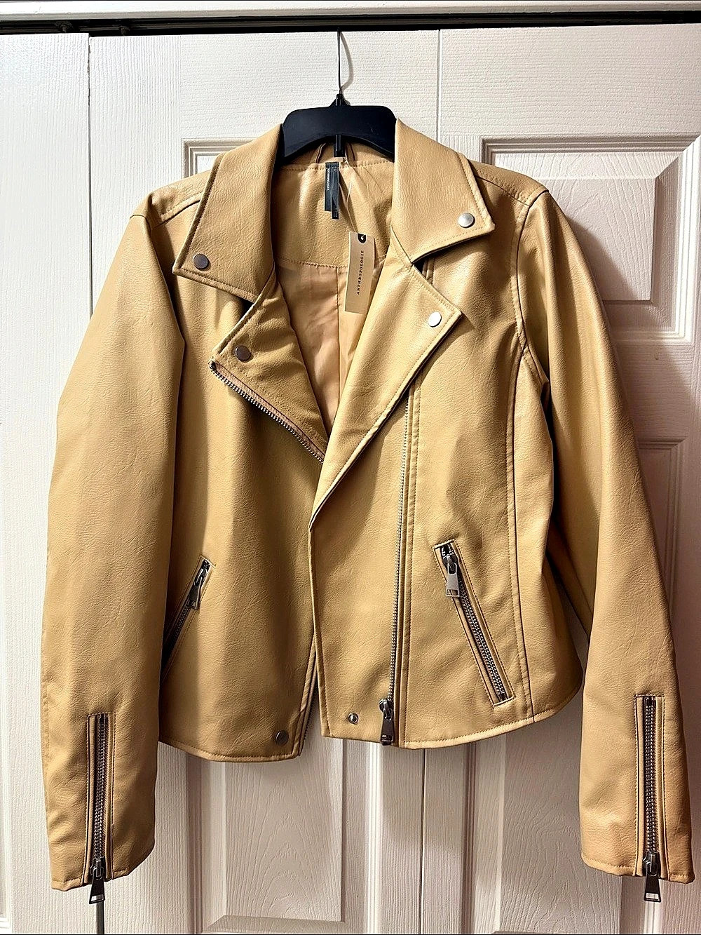 NEW WITH TAGS!! Anthropologie Women's Faux Leather Moto Jacket in Brown NWT - S